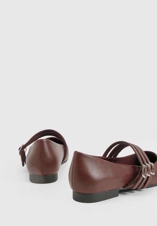 boohoo - Triple strap mary jane ballet flats - burgundy