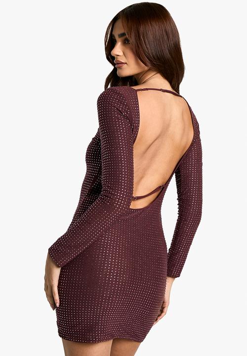 boohoo - Hot fix scoop back mini dress - mauve