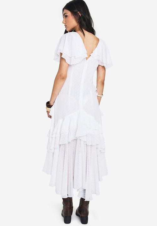 boohoo - Dobby frill detail maxi dress - ivory