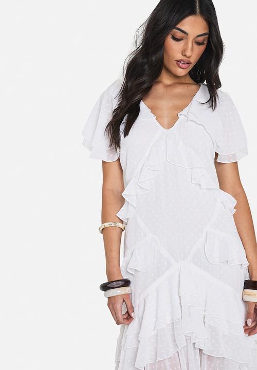 boohoo - Dobby frill detail maxi dress - ivory