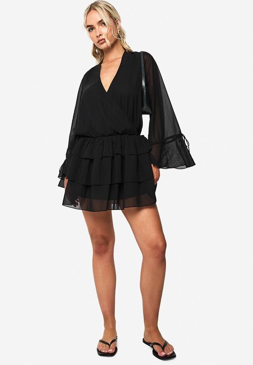 sachin and babi light blue dress Chiffon Off Shoulder Long Sleeve Mini Dress – Urban Planet main image 1