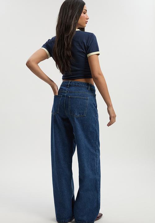 boohoo - Basic high waist wide leg jean - mid blue