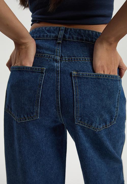 boohoo - Basic high waist wide leg jean - mid blue