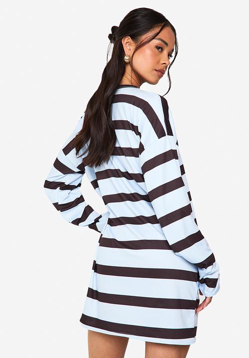 boohoo - Oversized stripe t shirt dress - powder blue