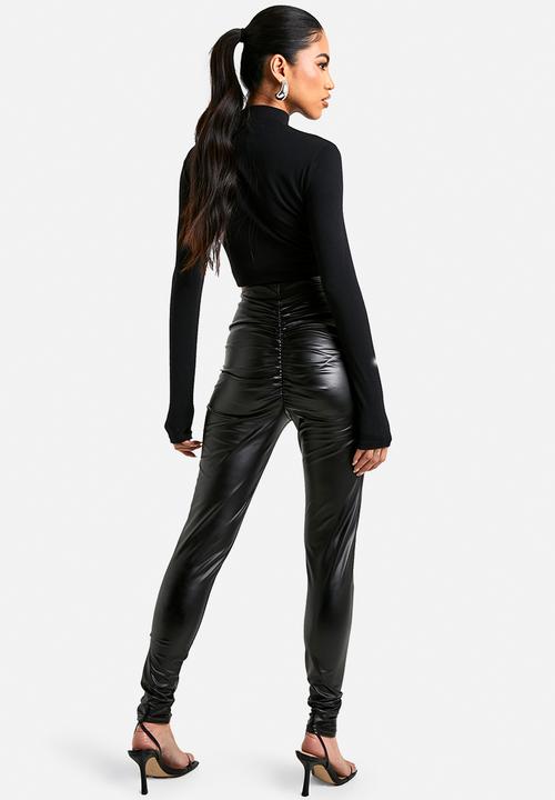 boohoo - Pu ruched bum legging - true black