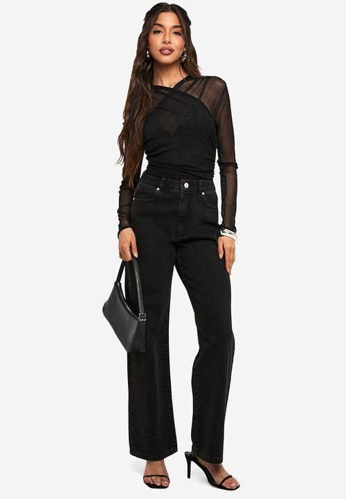 boohoo - Mesh cross over bodysuit - black