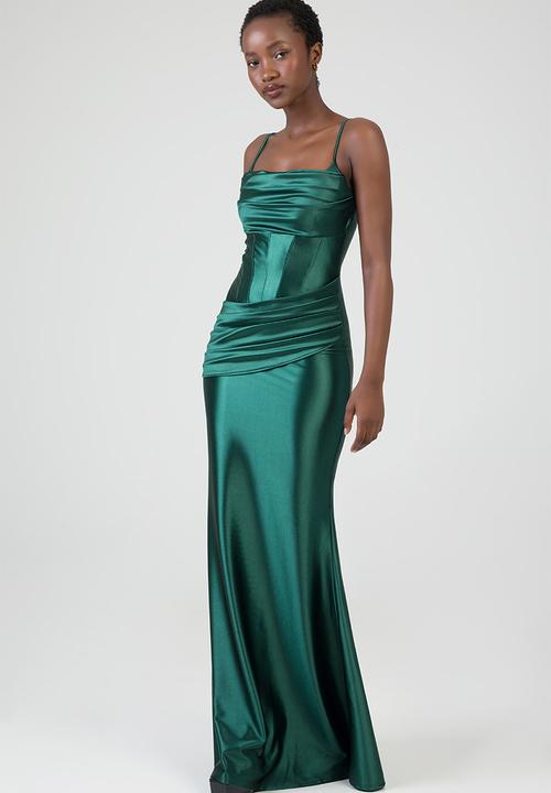 SISSY BOY - Free Fall: Maxi Dress With Corset Details And Pleats - Bottle Green