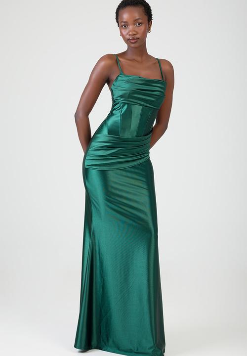 SISSY BOY - Free Fall: Maxi Dress With Corset Details And Pleats - Bottle Green