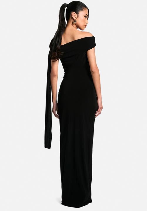 boohoo - Twist detail off shoulder drape maxi dress - black