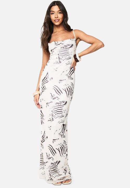 boohoo - Mesh animal cowl maxi dress - stone
