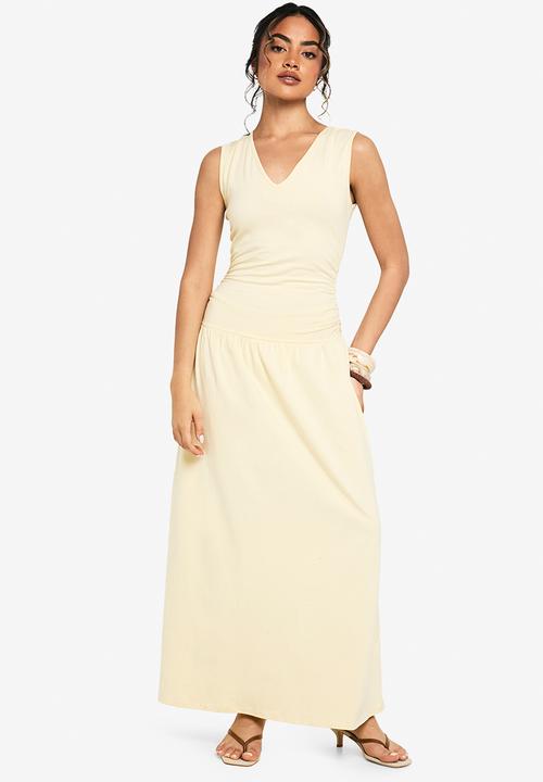 boohoo - V neck ruched detail maxi dress - lemon