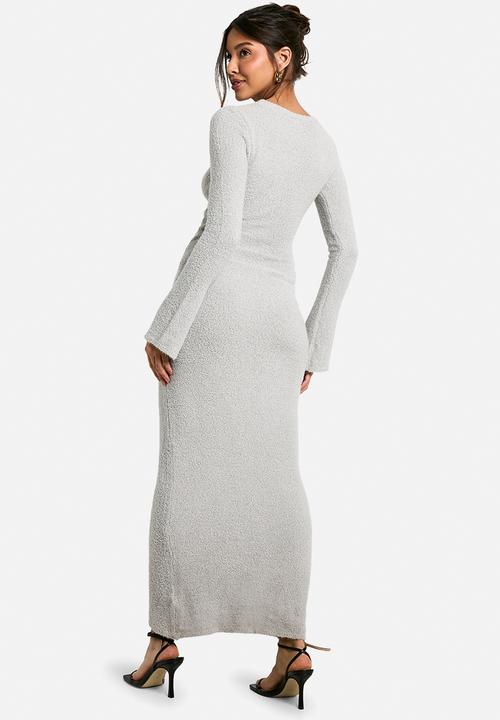 boohoo - Neck detail boucle maxi dress - grey