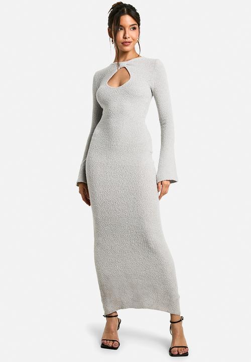 Neck detail boucle maxi dress - grey