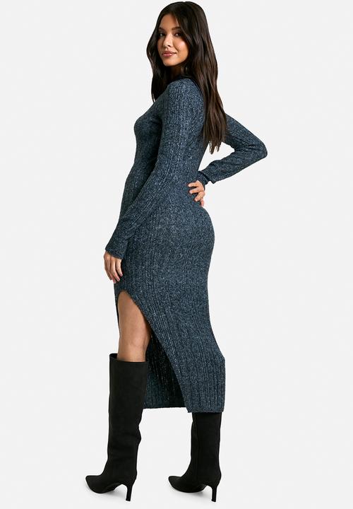 boohoo - Marl knitted midaxi dress - navy
