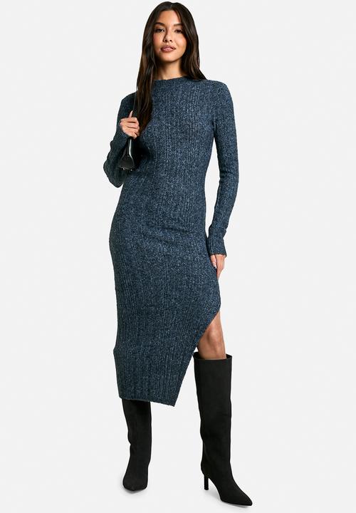 boohoo - Marl knitted midaxi dress - navy