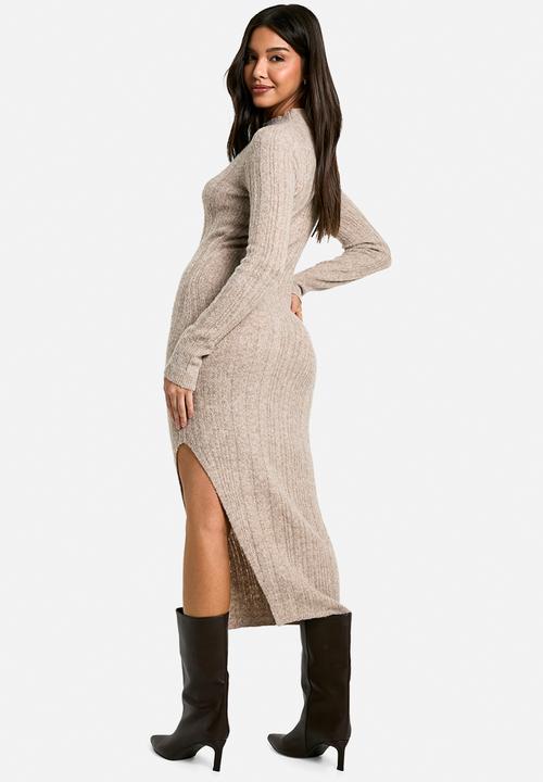 boohoo - Marl knitted midaxi dress - stone