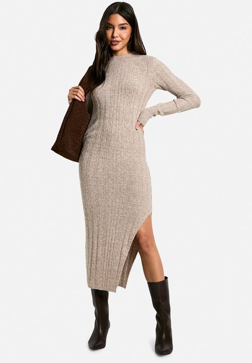 boohoo - Marl knitted midaxi dress - stone