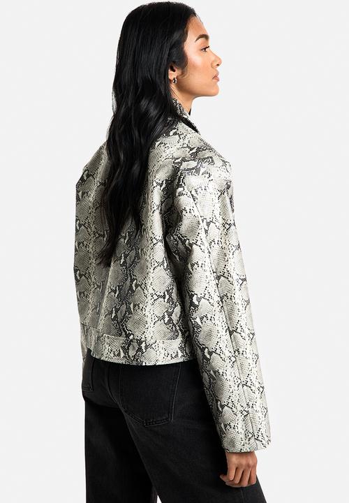 boohoo - Snake print faux leather jacket - grey
