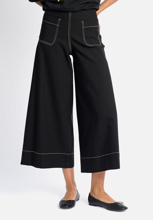 Me&B - Stretch Wide Leg Cropped Pants - Black Contrast