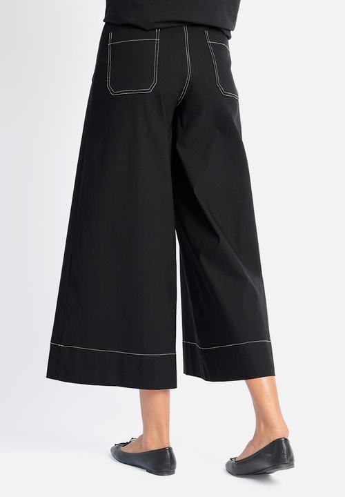 Me&B - Stretch Wide Leg Cropped Pants - Black Contrast