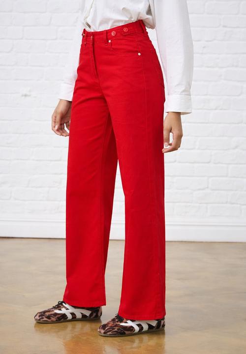 Me&B - Adjustable Waist Wide Leg Jeans - Red