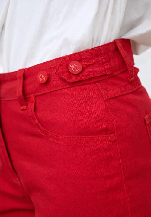 Me&B - Adjustable Waist Wide Leg Jeans - Red