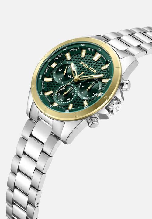 Police - Steel Case Green Dial Steel Bracelet Strap - Silver