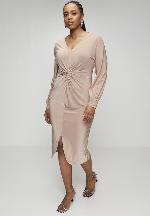 knee length dresses for ladies High neck, long sleeve floor length patterned brocade dress  John Paul  Ataker
