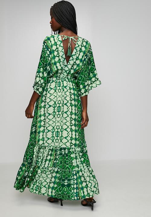Stella Morgan - V-Neck Easy Wearing Kaftan Maxi Dress - Green