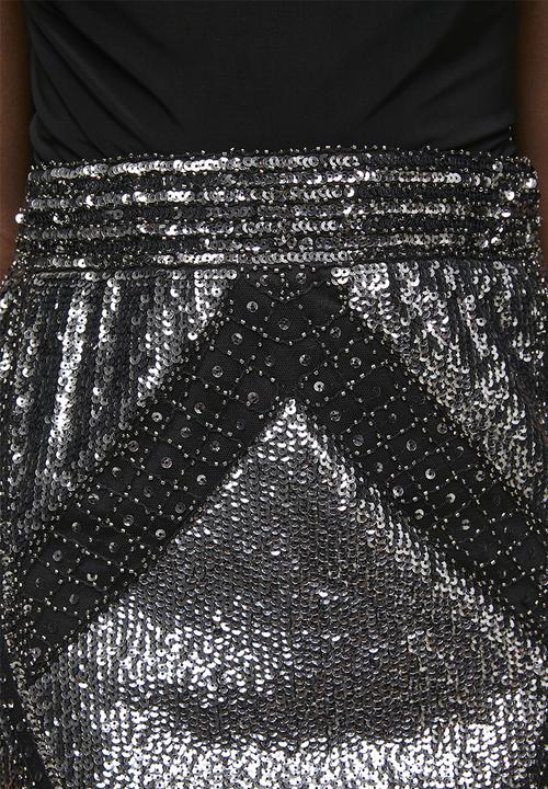 MANDI - Sequin Mini Skirt With Pattern Detail Fully Lined - Silver