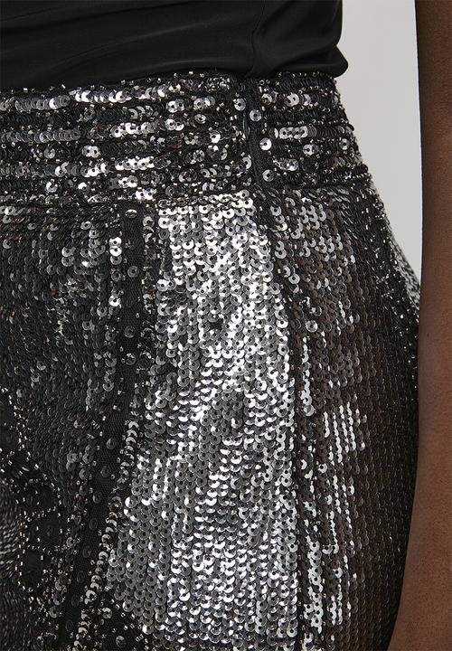 MANDI - Sequin Mini Skirt With Pattern Detail Fully Lined - Silver
