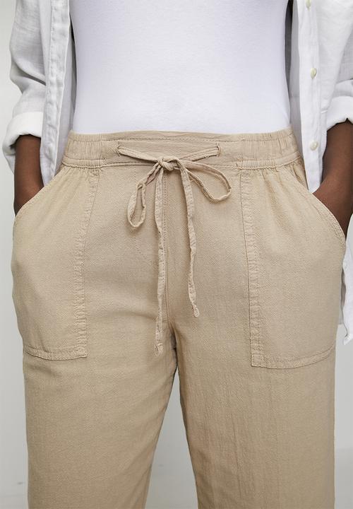 MANDI - Drawcord Easy Wearing Straight Leg Pant - Beige