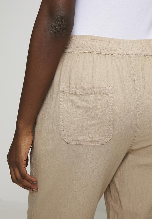 MANDI - Drawcord Easy Wearing Straight Leg Pant - Beige