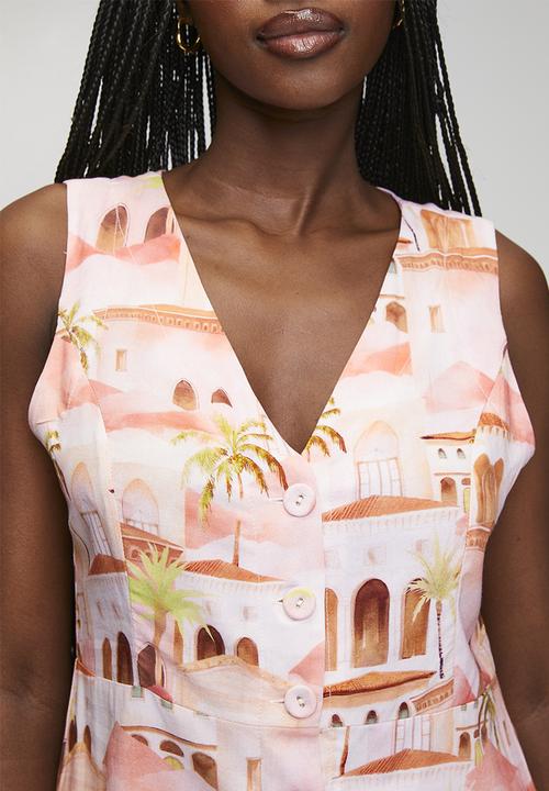 MANDI - V-Neck Longer Length Sleeveless Waistcoat - Coral