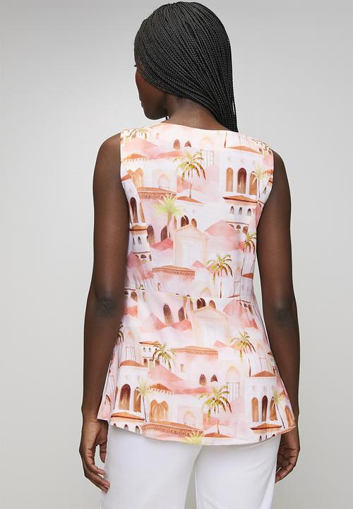 MANDI - V-Neck Longer Length Sleeveless Waistcoat - Coral