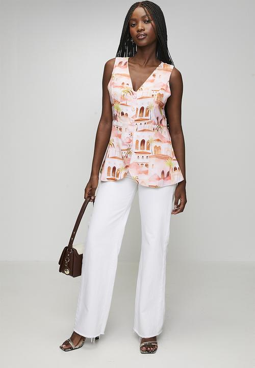 MANDI - V-Neck Longer Length Sleeveless Waistcoat - Coral