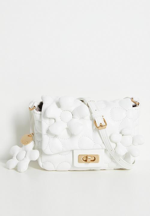 Flower puffy shoulder bag - white