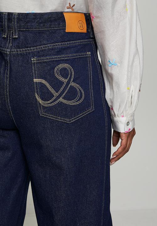 Me&B - Plus Adjustable Waist Barrel Leg Jeans - Dark Wash