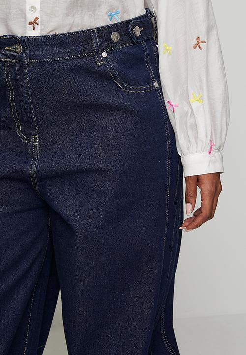 Me&B - Plus Adjustable Waist Barrel Leg Jeans - Dark Wash