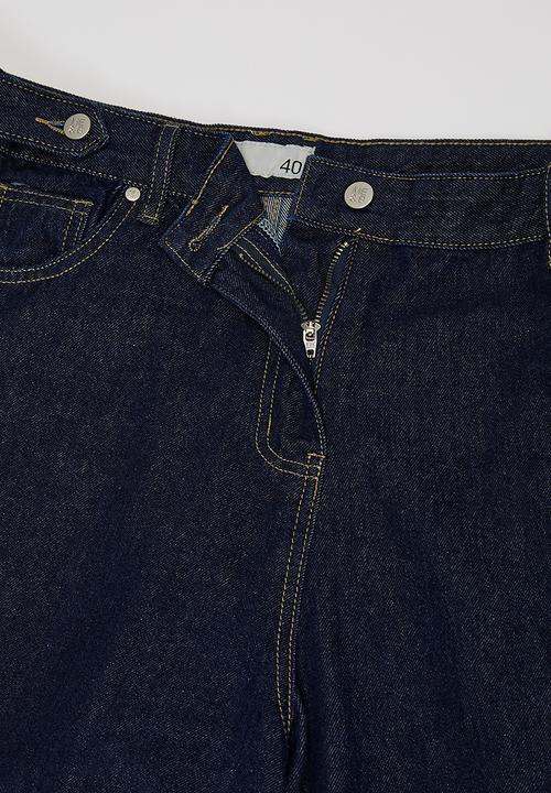 Me&B - Plus Adjustable Waist Barrel Leg Jeans - Dark Wash