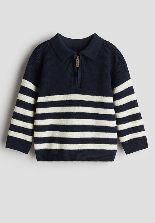 H&M - Cotton polo jumper - navy blue/striped 