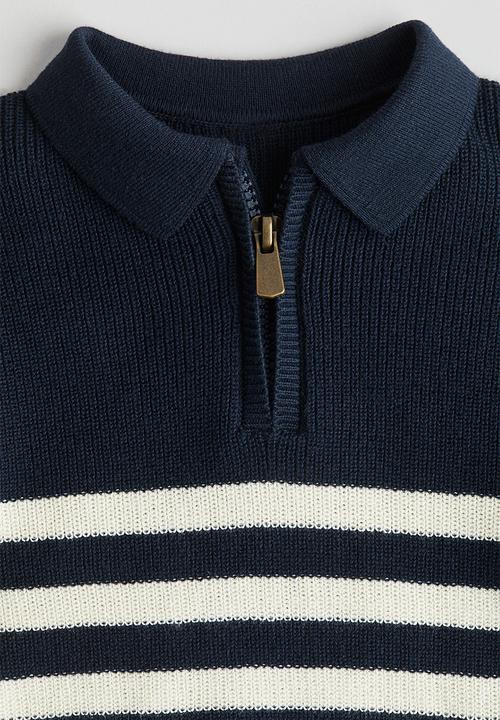 H&M - Cotton polo jumper - navy blue/striped 