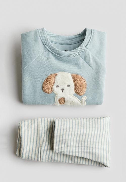 H&M - 2-Piece cotton set - dusty turquoise puppy