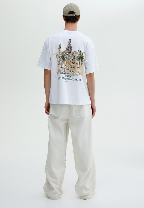 H&M - Loose fit printed T-shirt - white/menton