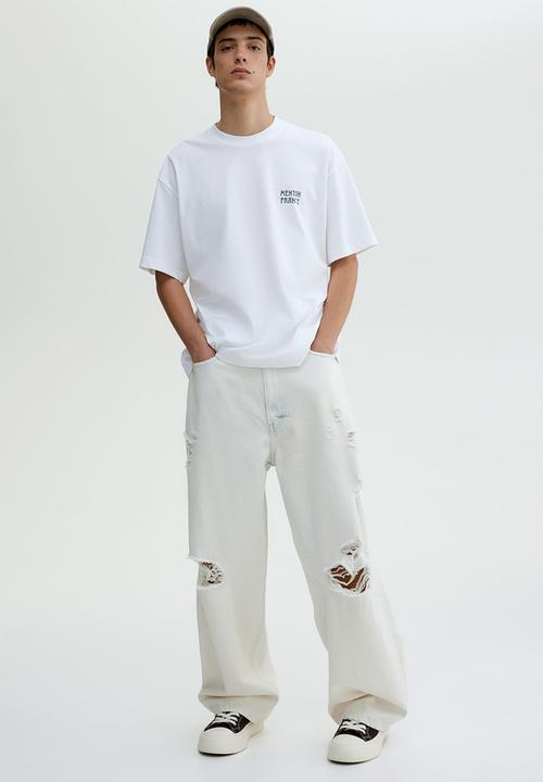 H&M - Loose fit printed T-shirt - white/menton