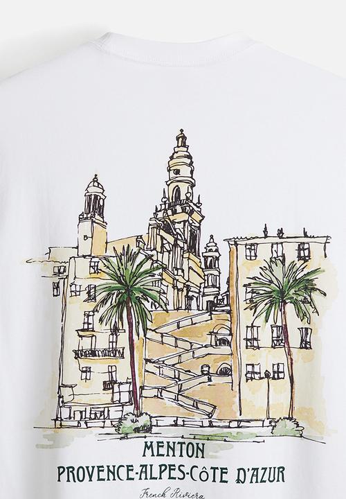 H&M - Loose fit printed T-shirt - white/menton