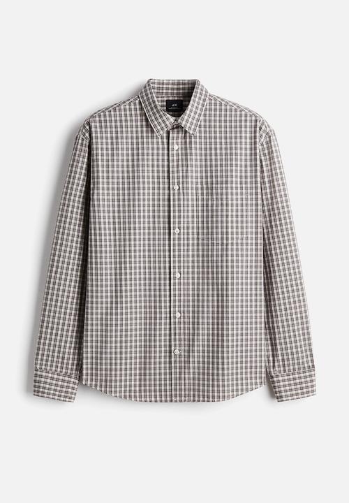 H&M - Relaxed fit cotton shirt - grey/checked 