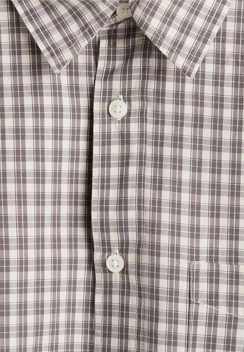 H&M - Relaxed fit cotton shirt - grey/checked 