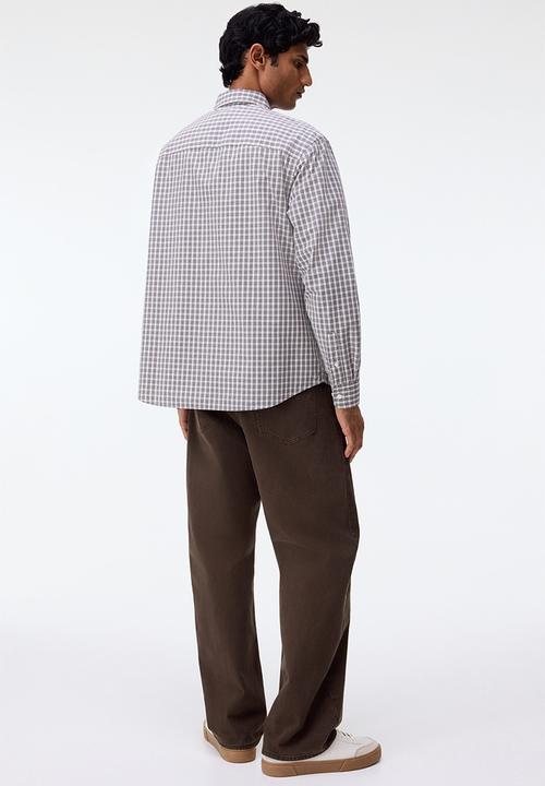 H&M - Relaxed fit cotton shirt - grey/checked 
