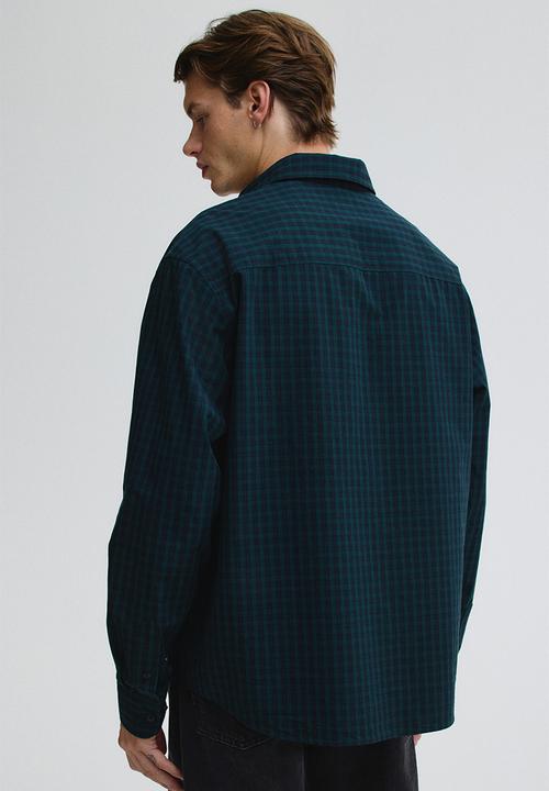 H&M - Relaxed fit cotton shirt - forest green/checked